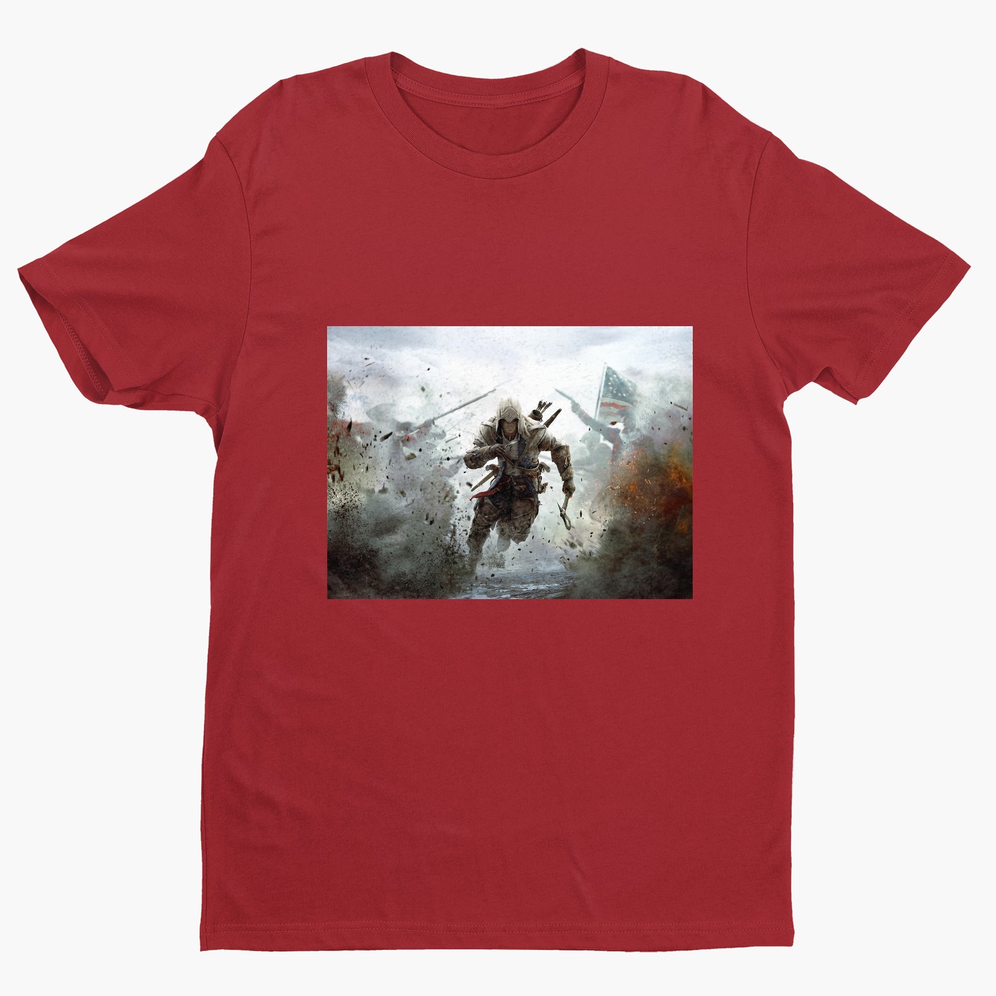 Assassin's Creed III battlefield promo art tee - red unisex t-shirt, front view